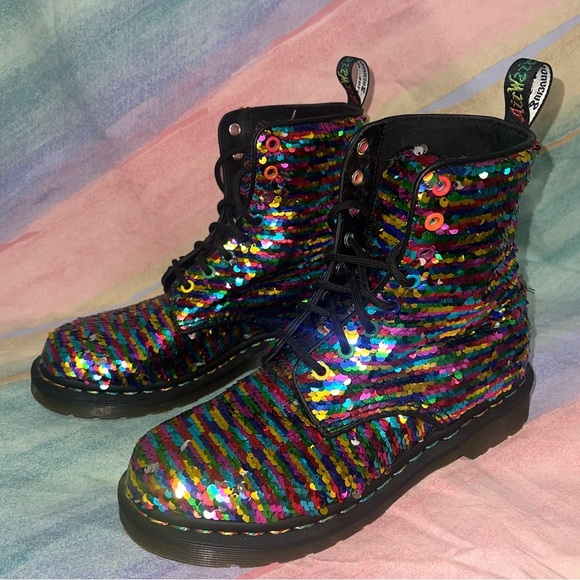 Dr. Martens 1460 PASCAL SEQUIN RAINBOW MULTI+SILVER  women’s size 8 - Picture 6 of 10